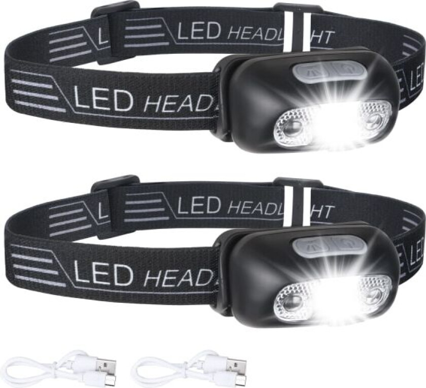 LED Hodelykt, 2-pakning USB Oppladbar Hodelykt, IPX6 Vanntett Hodelykt Lommelykt, Ultralett Superlys 160 Lumen LED Hodelykt