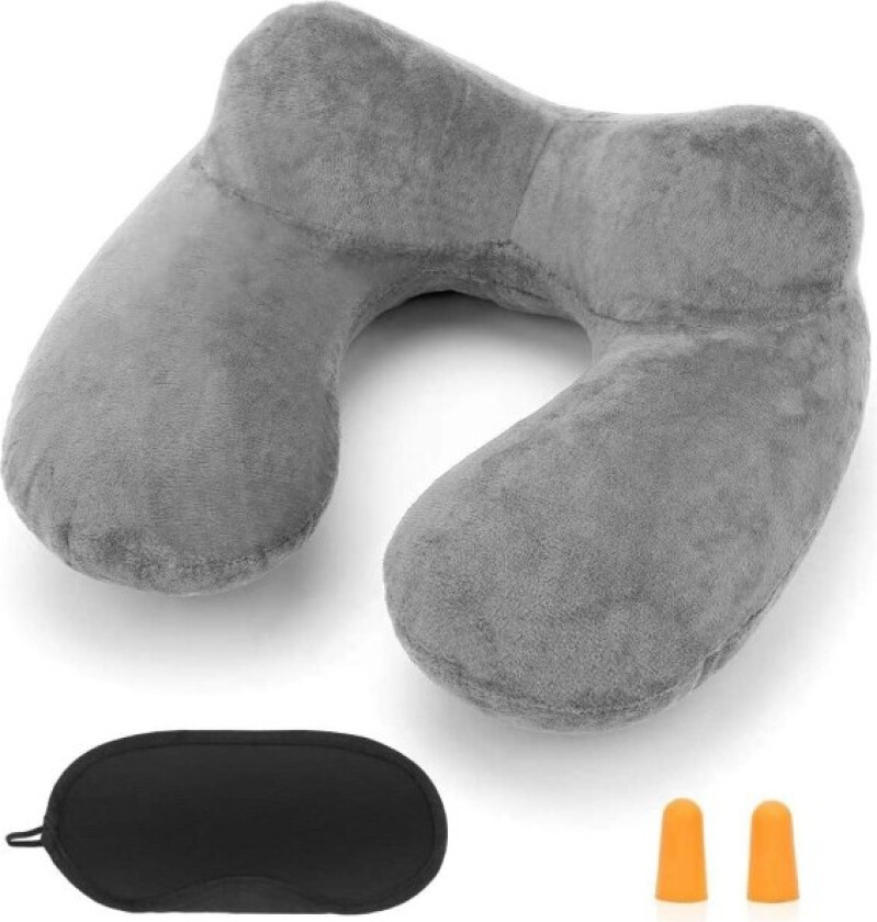 Nakkepute Reisepute Oppblåsbar Kompakt Nakkepute Egornomisk Nakkestøtte med Fløyelsmyk Vaskbart Trekk for Camping, Reise, Fly, Tog