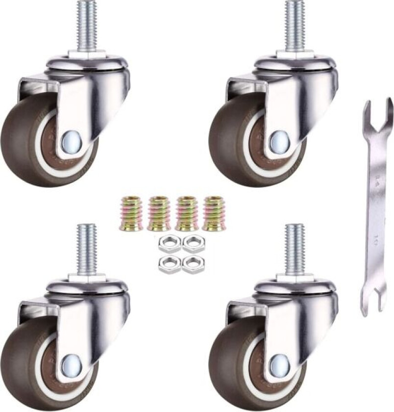 4 Pakke Møbel Svingbare Hjul - M6 X 15Mm Med 25Mm Tråd - Myk Gummi - Tpe Tråd - Mini Møbelhjul (25Mm)