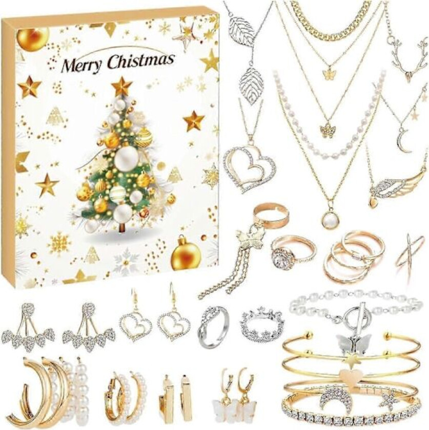 Smykke Adventskalender 2024, 24 Dagers Juletelling Adventskalender, Nedtelling Kalender 2024, Trendy Smykkesett for Voksne Kvinner og Tenåringsjenter