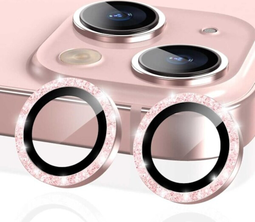 iPhone 13/13 Mini linsedeksel Bling Glitter Rosa rosa