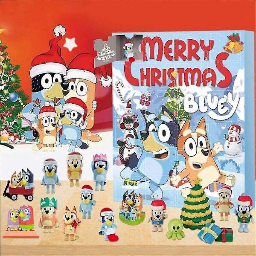 Julekalender 2024, 24 Dagers Julekalender, 24 stk. Julevalper Bluey Figurer Dukke Juleferie Strømpefyll Gave Blind B