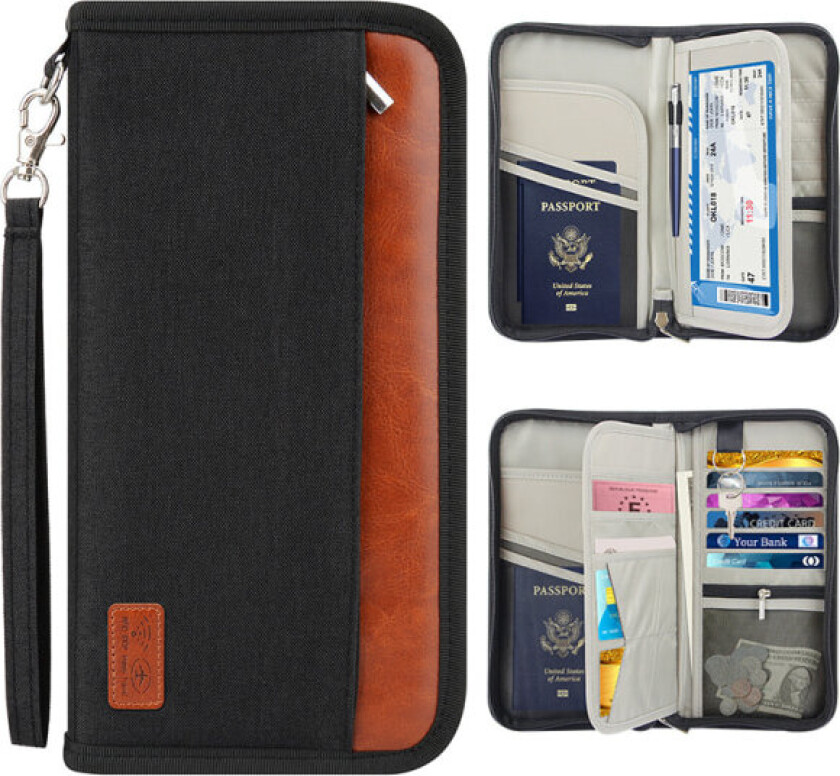 Bilde av Reiselommebok (svart), familiepassholder, reisedokumentarrangør, slitesterk passveske med RFID-blokkering, menn, kvinner