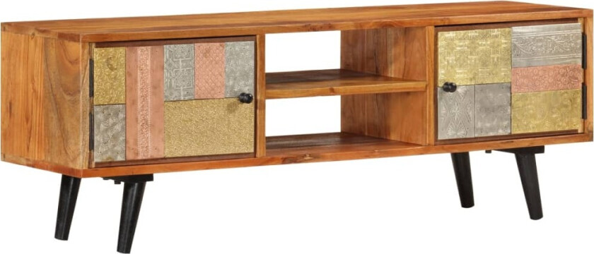 TV-benk med dører 112x30x40 cm heltre akasie og metall