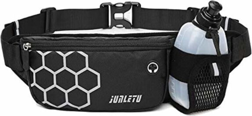 Løpebelte med vannflaske, vanntett midjeveske mageveske løpeveske rumpetaske sportsbelte (svart) Black
