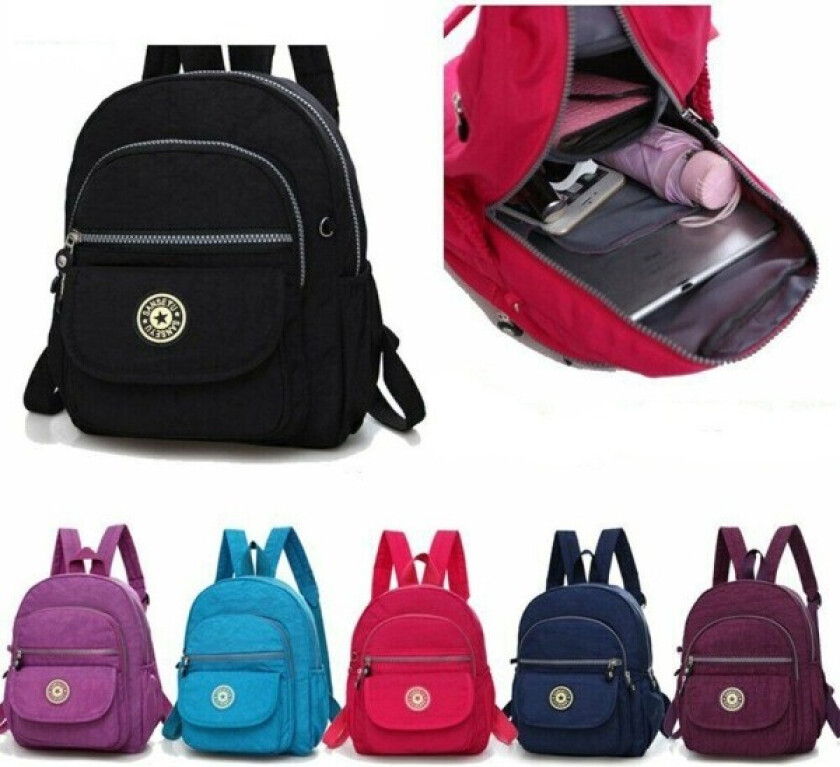 Kvinner Nylon Mini Ryggsekk Veske Liten ryggsekk Skulderryggsekk Reisevesker -1 Black