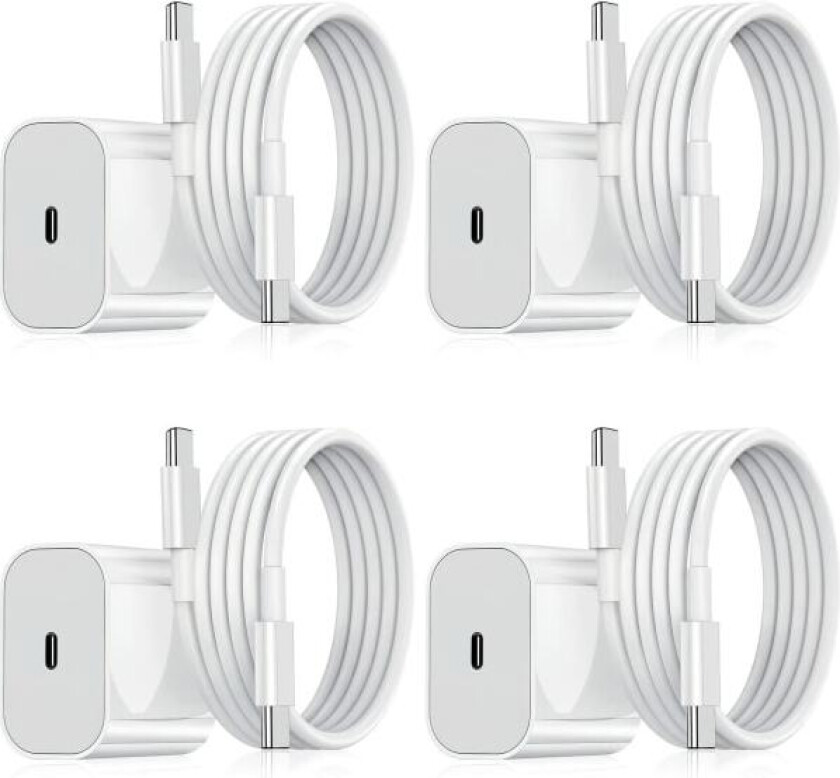 4-pakning - Lader for Samsung - Hurtiglader - Adapter + Kabel 20W Hvit en one size Samsung 4-Pack
