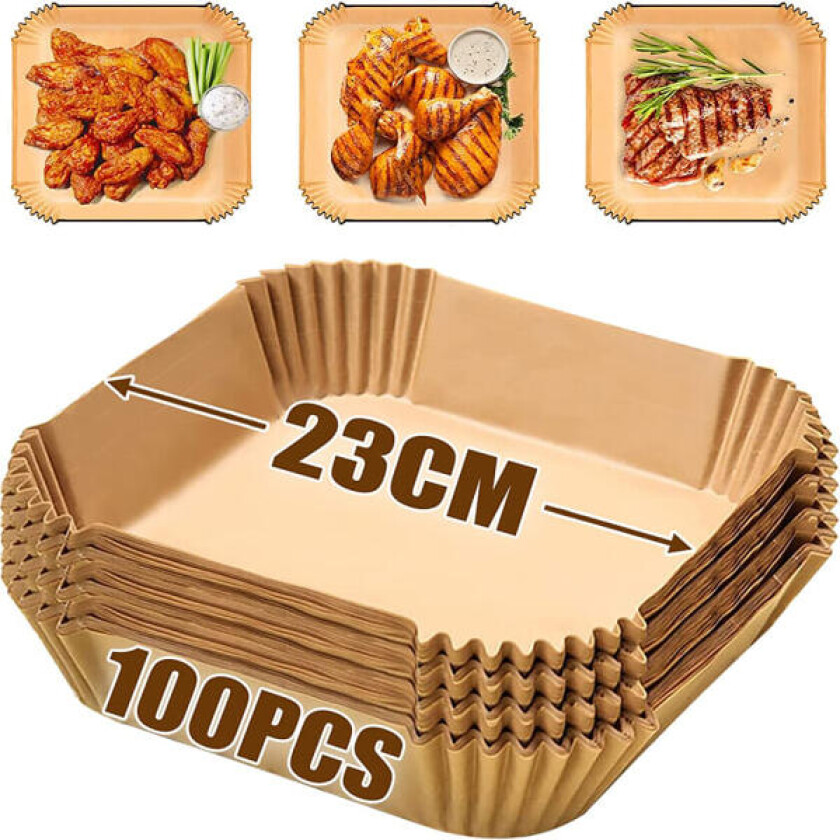 Airfryer papir - naturlig farge - firkantet 20*20cm høy 4,5cm 100 stk/pk