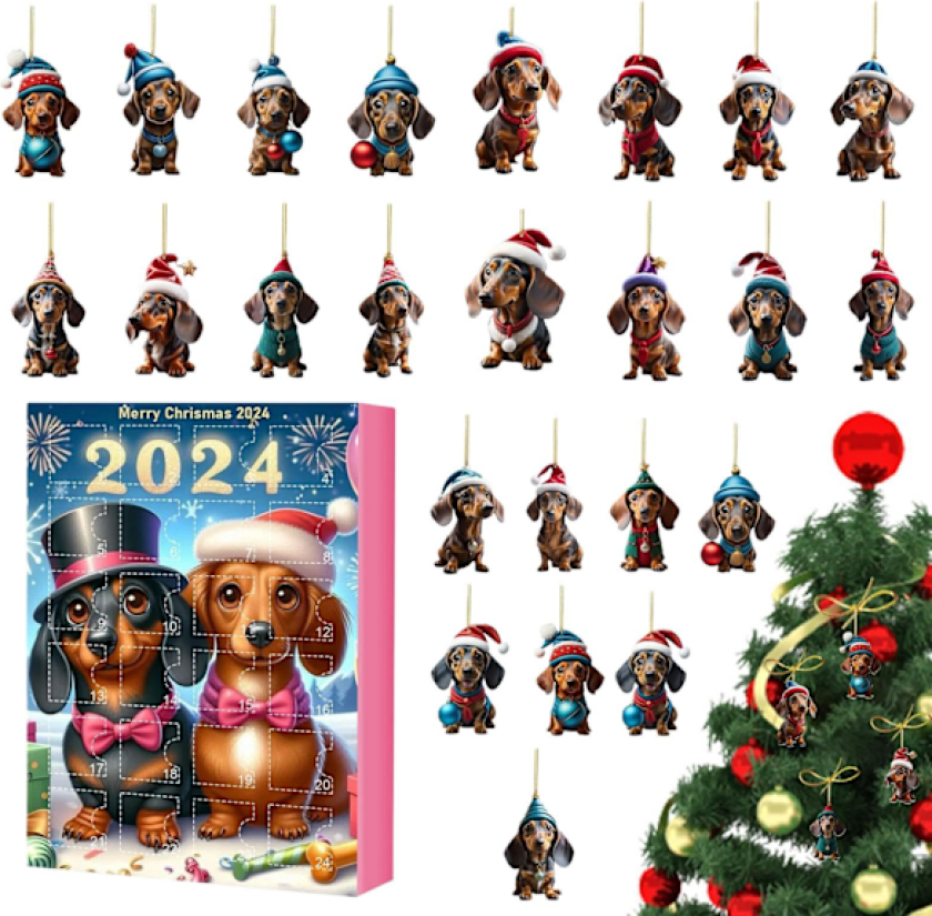 Dachs Adventkalender 2024, Julekalender, Morsom Hund Julekalender, Nyt 24 Dager med Julekolleksjon