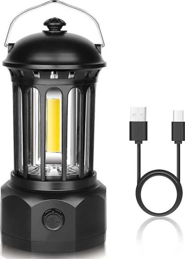 Campinglanterne, oppladbar batteri COB-lanterne, lommelykt for orkan, nødsituasjon, fotturer, utendørs camping, svart