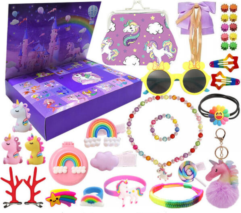 Enhjørning Adventskalender for Jentebarn 2023 Jul, Barn Adventskalender Beauty Jenter, 24 Dager Nyhet Gaver, Gave til Barn Jenter, Countdo C