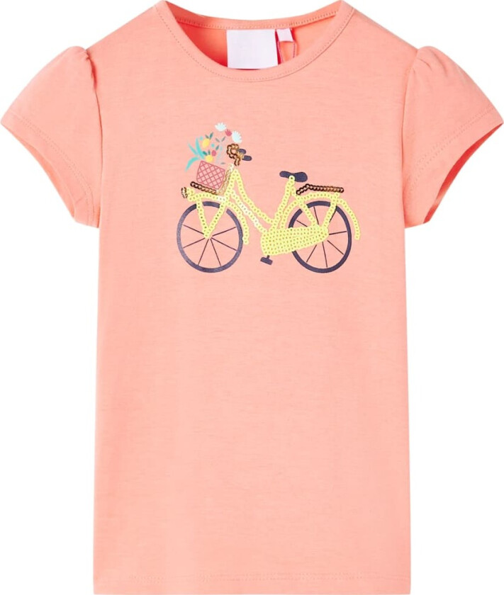 T-skjorte for barn sykkeltrykk neonkorall 116