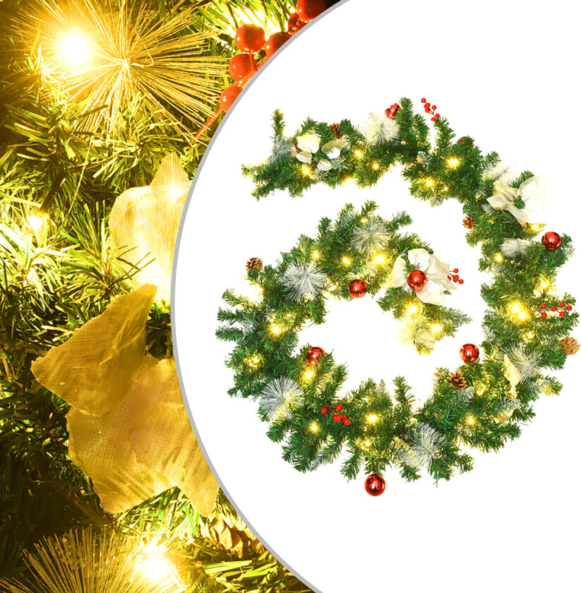 Julekrans med LED-lys grønn 2,7 m PVC