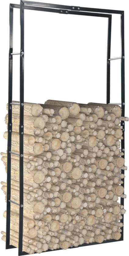 Vedstativ svart 100x25x200 cm stål