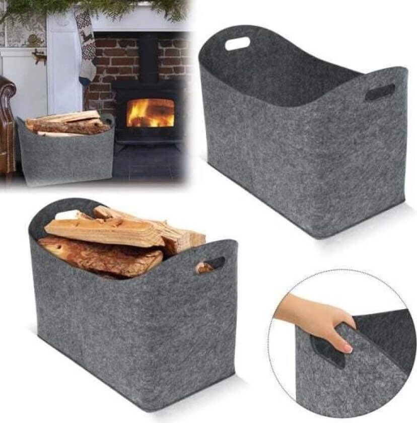 Vedkurv i filt med forsterkede håndtak