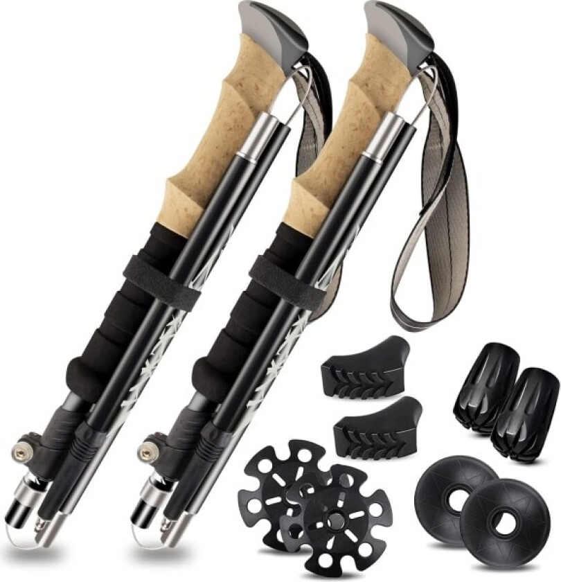 2 stk Teleskopiske Gåstaver Aluminium Nordic Staver Justerbar 36-130cm Ultralett Støtsikker Sklisikker Gåstav, Ideell for Fotturer, Camping, Ski