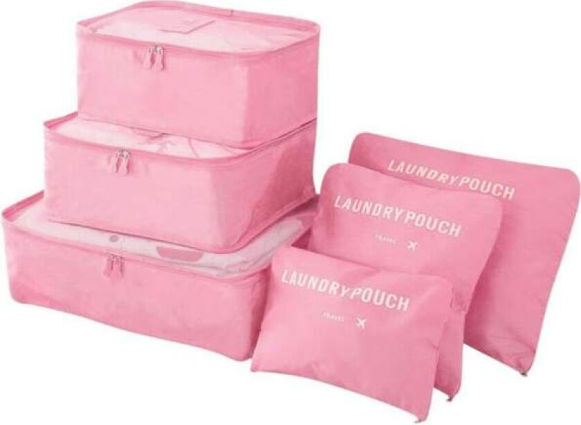 Reisearrangør Pakkeposer, 6 PCS Reisepakkekuber Sett for Klær Reisebagasje Organisasjonsposer Oppbevaringsposer Pink