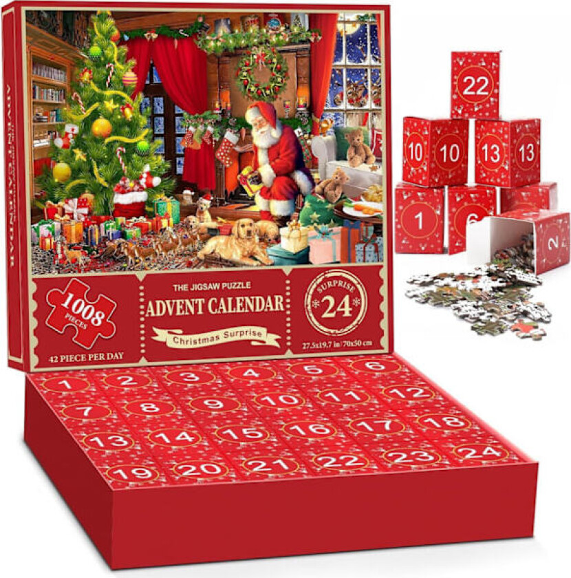 Jigsaw-puslespill Julekalender 2024, 1008 Brikker Julegavebutikk Puslespill 24 Dagers Leketøysbutikk Puslespill Julekalender