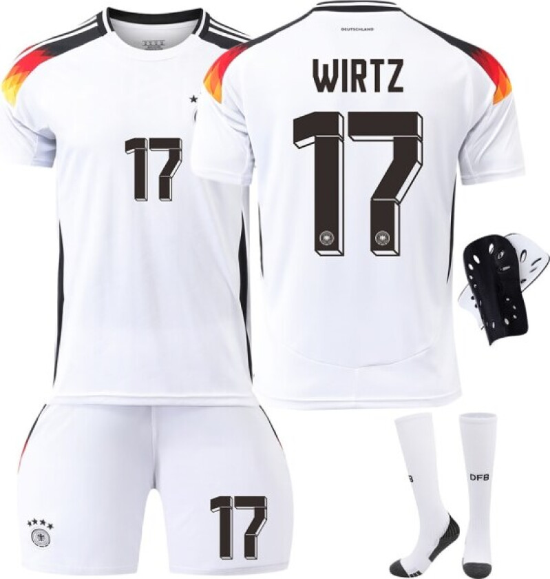 Tyskland Hjem Euro 2024 Drakt Fotballdrakt Barn Menn Kit Nr.17 WIRTZ With socks+protective gear XS