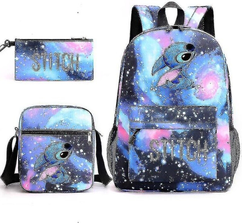 Lilo Stitch Ryggsekk Tredelt Sett Skolesekk Barn Til Gutt Jente Gave-e Starry blue