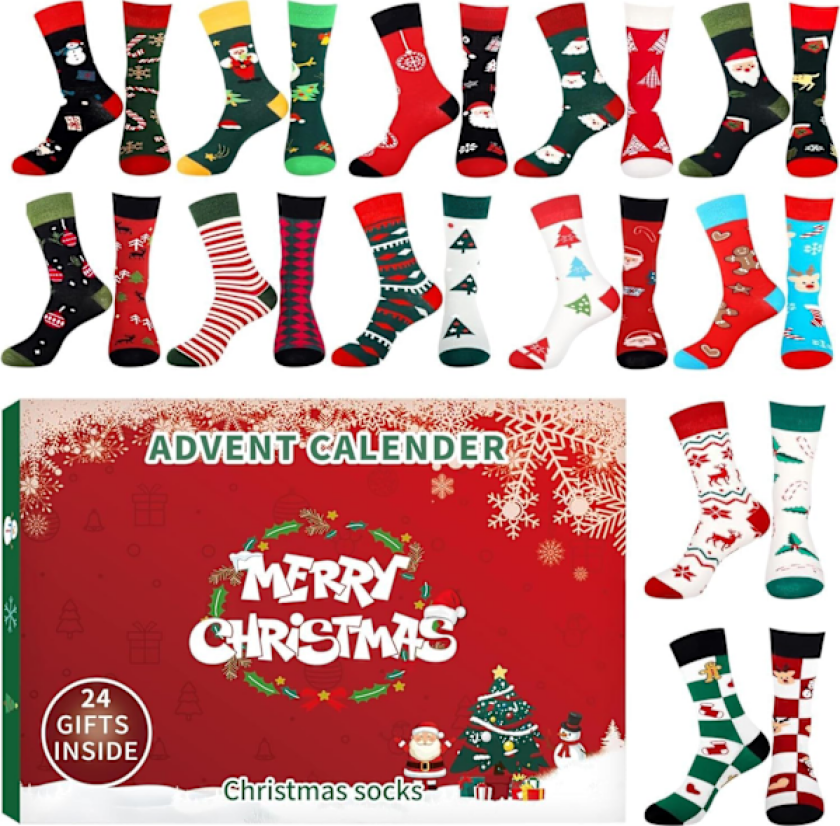 Sokker Adventskalender 2024, Foldbar Kalender 2024 Menn Adventskalender Julekalender Julegaver Gaver, Juletelling Kalender Sokker