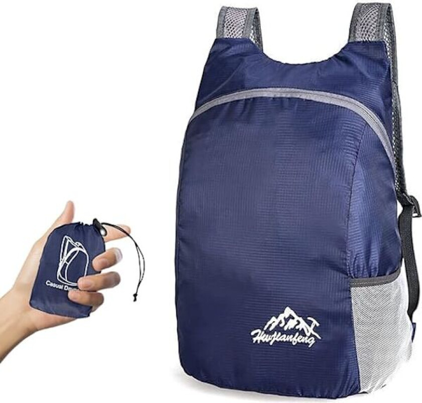 Ultra lett sammenleggbar ryggsekk, liten tursekk, slitesterk lett pakkbar ryggsekk for menn og kvinner, for utendørs sport og reiser navy Blue