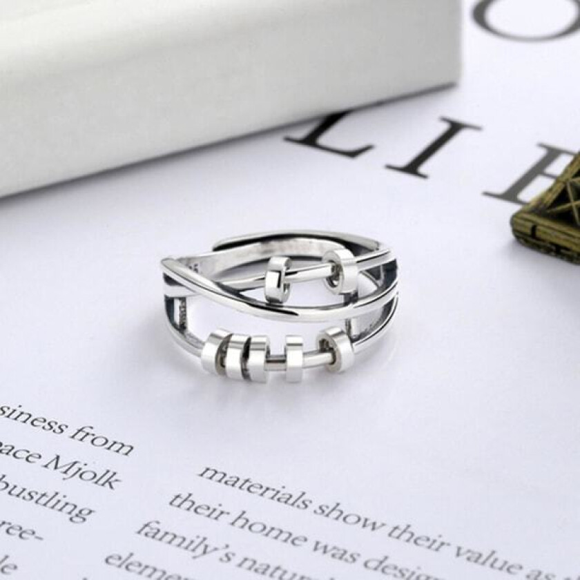 Fidget-ring for angst for kvinner, angst-ring med perler, stressavlastende ring, spinner-ring med åpningsbar og justerbar ring