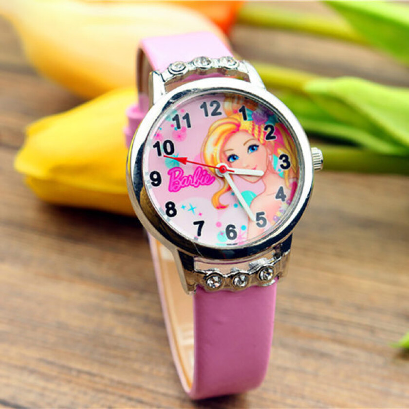 36MM Barbie Barn Armbåndsur med Diamant - Moteklokke for Jenter - Rosa
