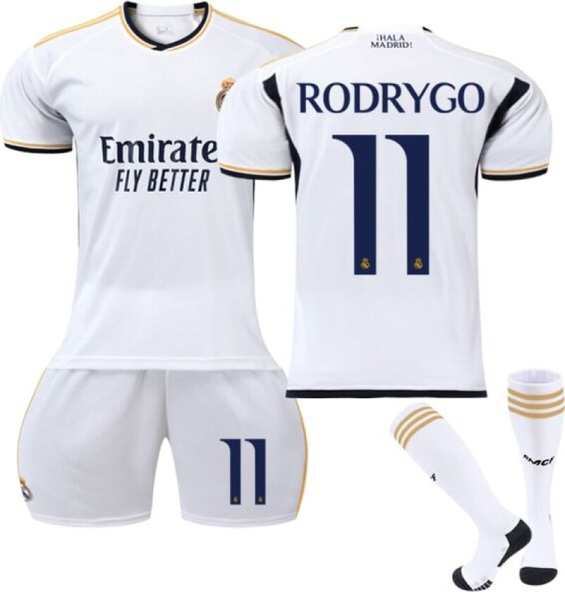 2023-2024 Real Madrid Hjemme Fotballdrakt for barn nr 11 RODRYGO 12-13 Years