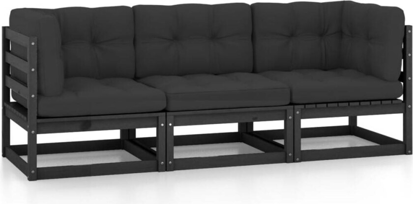 Hagesofa med puter 3-seters heltre furu