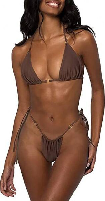 CDQ Sexy Halter String Bikini Set i en farge Brun MCDQ