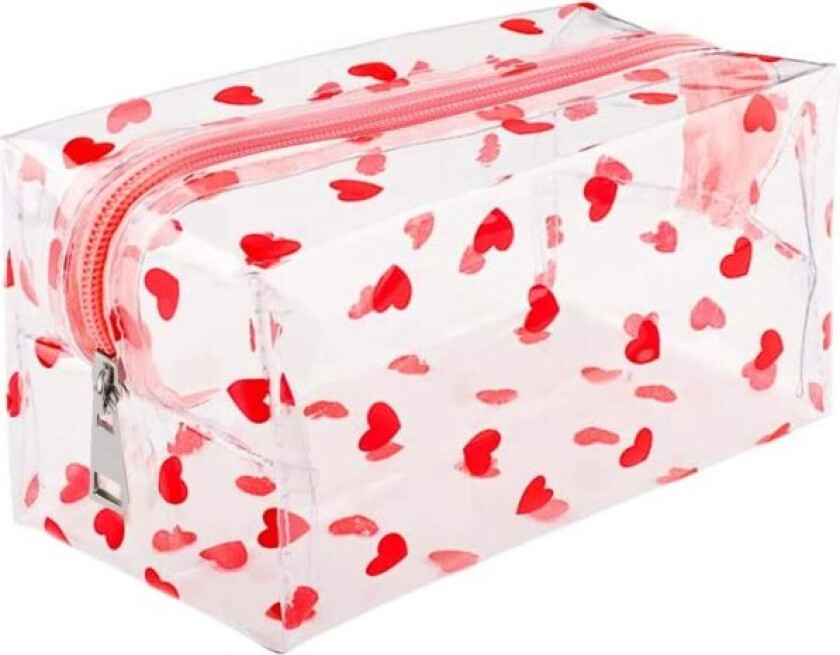 Gjennomsiktige kosmetikkvesker, PVC-pennal, gjennomsiktige frukt-sminkevesker, søte reisevasker, kosmetikkveske for kvinner og jenter (hjerte)