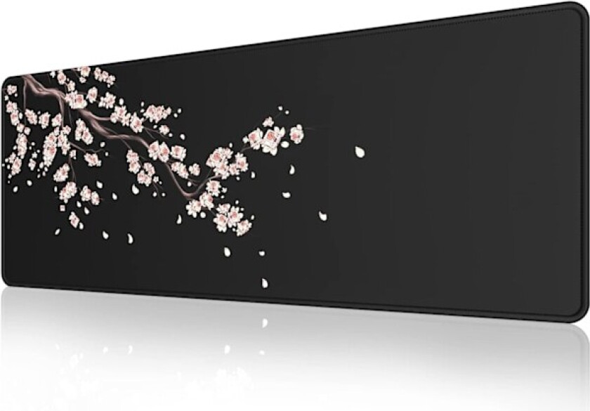 Svart japansk plommeblomst musematte forlenget stor musematte skrivebordsunderlag, sydd kant musematte, sklisikker gummi
