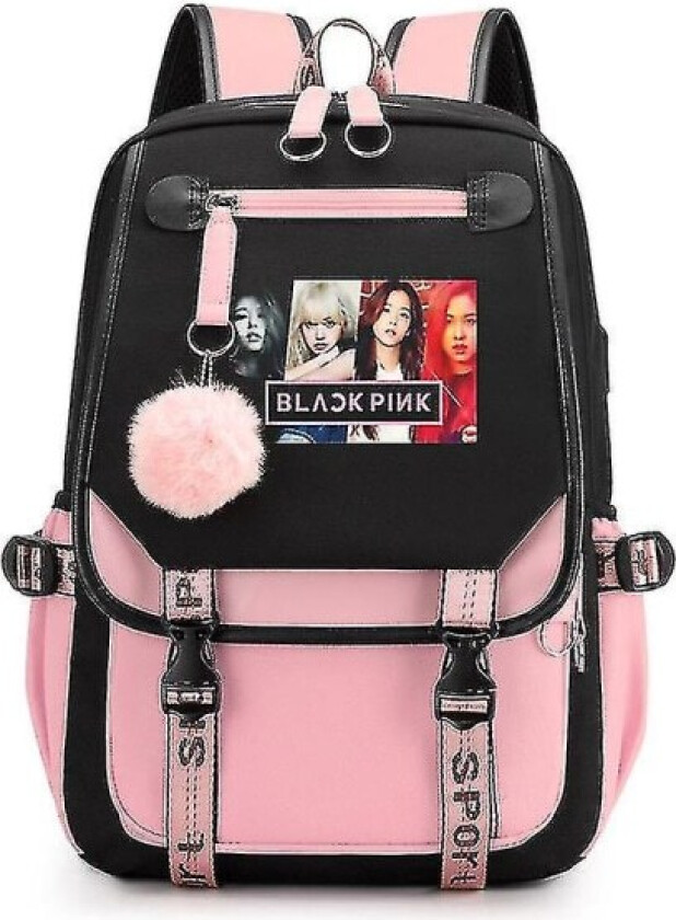 2022 Skolesekk Ryggsekk Med Usb-Lading Og Hodetelefonport (Blackpink) Blackpink Ryggsekk Laptopveske (FMY)