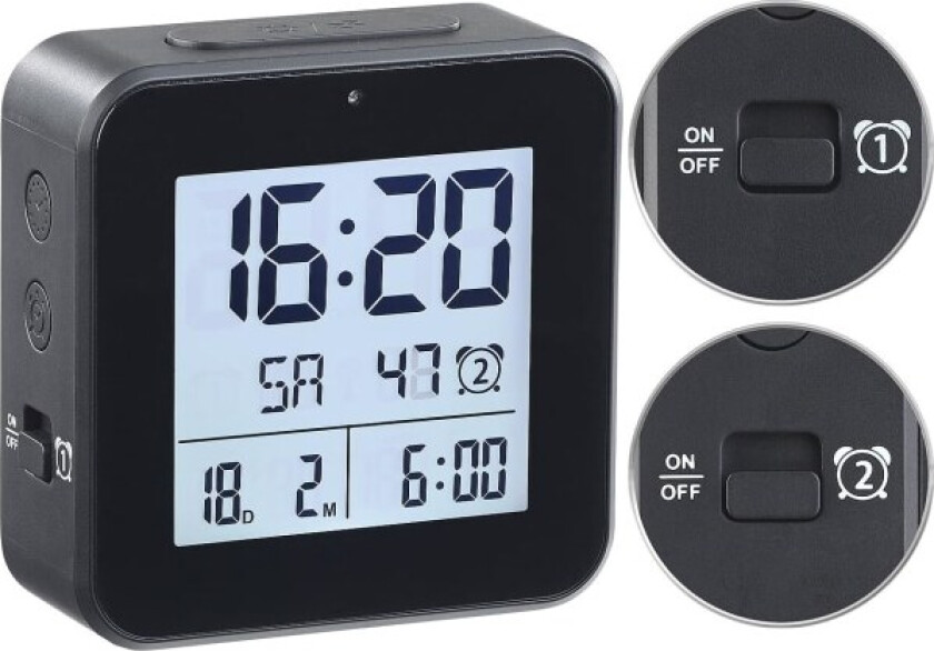 Radiostyrt vekkerklokke med termometer og hygrometer DXGHC