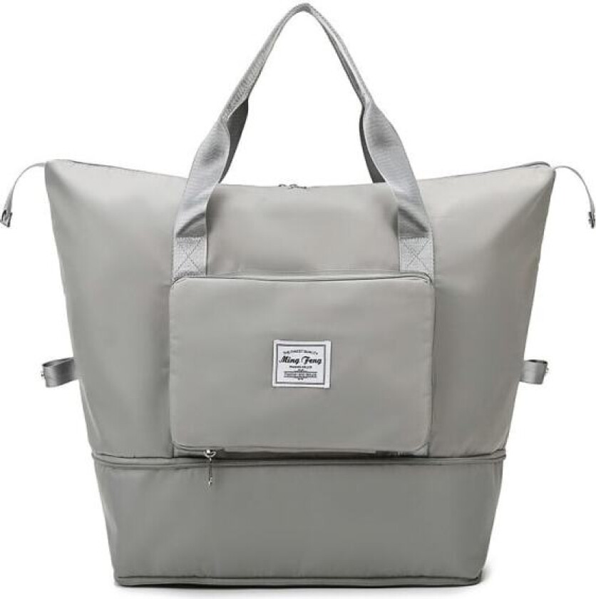 Sammenleggbar Reise Duffel Bag, Stor Kapasitet Sammenleggbar Sports Gym Bag, Lett Vanntett Bag Håndveske Håndbagasje(Lysegrå) Grå Gray