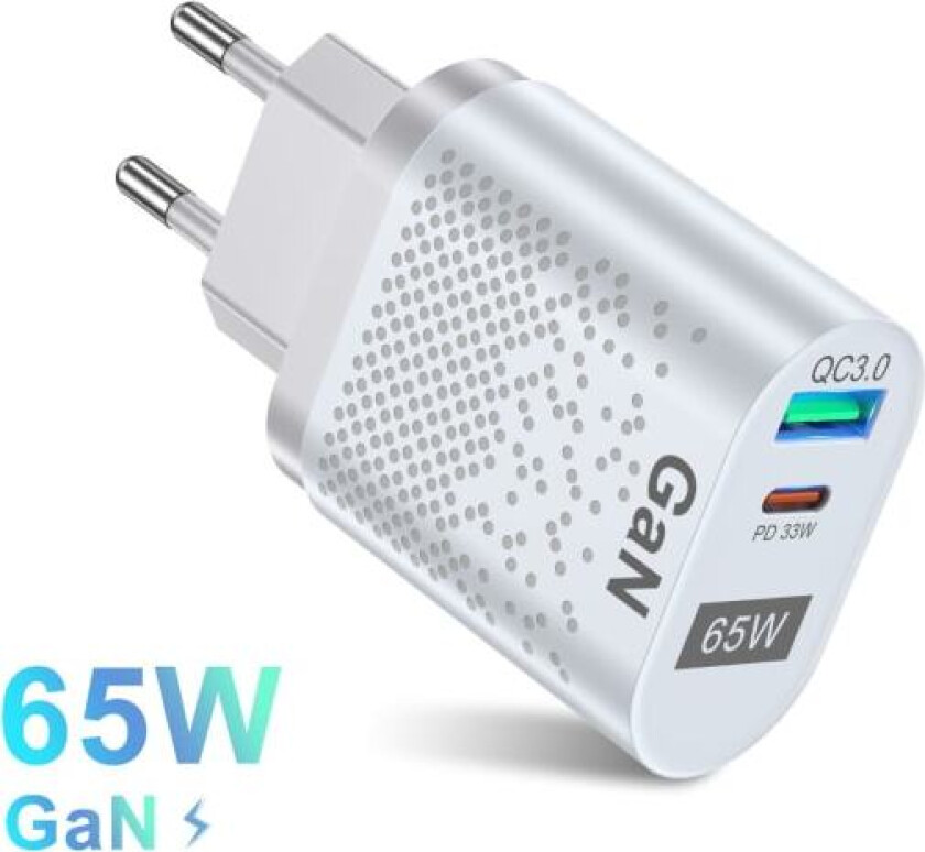 65W GaN hurtigladeradapter hvit white