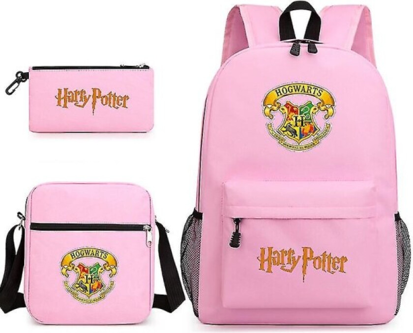 Harry Potter mønster ryggsekk Student skolesekk Liten skuldersekk Pennveske Tredelt Cross-9q W pink