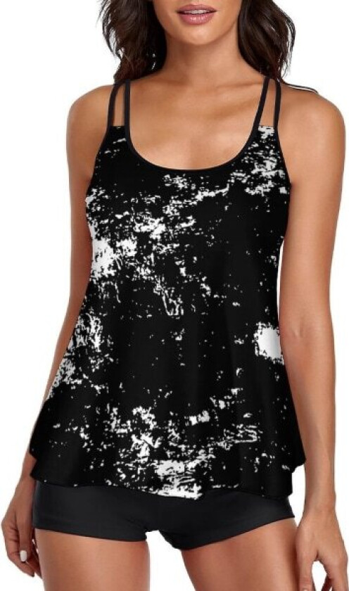Flowy Tankini Badedrakt Dametopp Endekket badedrakt Todelt badedrakt Tankini med shorts Svart L (FMY)