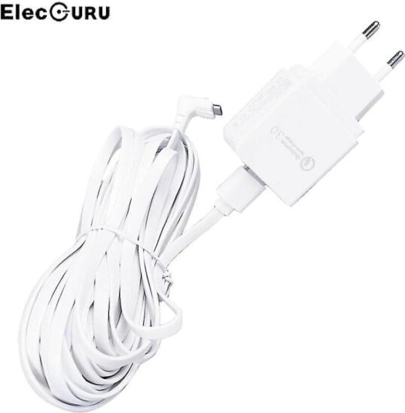 Vanntett 30ft/9m ladekabel med strømadapter for Arlo Pro 2/pro/go/light kamera Arlo kamera tilbehør hurtiglader(EU,hvit)