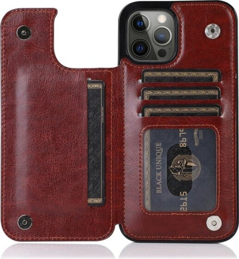 iPhone 12 Pro Max - Beskyttende deksel med kortholder Brun