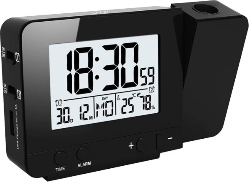 LED-projektor klokke, digital vekkerklokke innendørs temperatur projeksjon