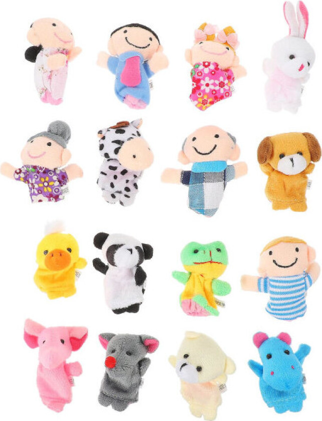 16 stk Myke Lekefigurer Dukker Småbarn Tegneserie Fingerdukker Myk Fingerdukke Familie Hånddukke