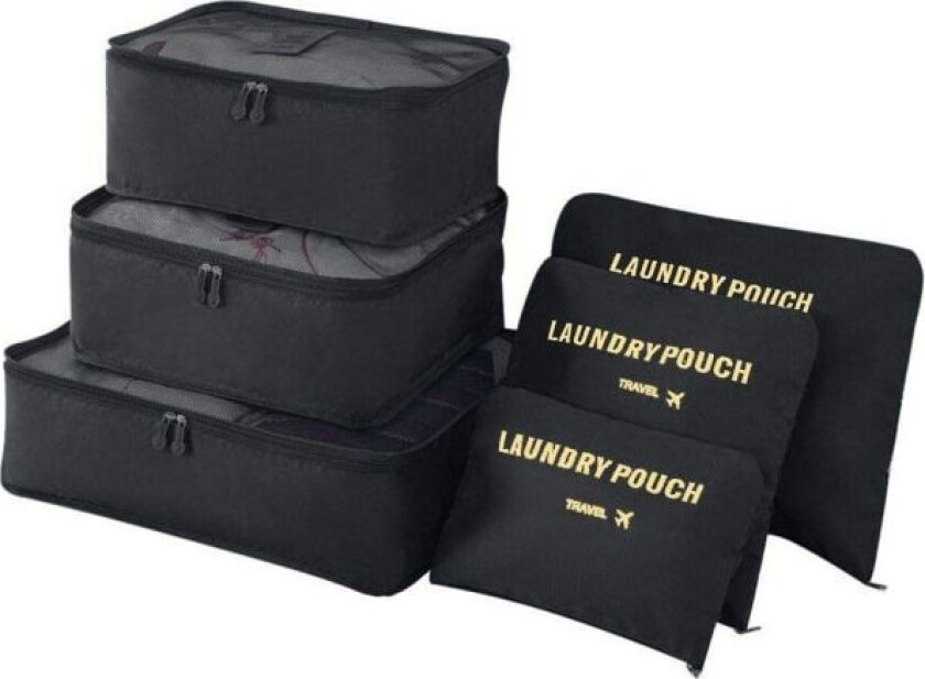 Reisearrangør Pakkeposer, 6 PCS Reisepakkekuber Sett for Klær Reisebagasje Organisasjonsposer Oppbevaringsposer Black