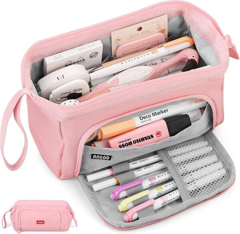 Penalhus for jenter Super Big Penalhus for kvinner Glidelås Smoothy Pen Etui Veskeholder Stasjonær arrangør Holdbar skole Penalhus, Rosa Pink