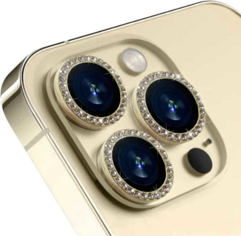 iPhone 13 Pro/13 Pro Max objektivdeksel Bling Diamond Gold gull