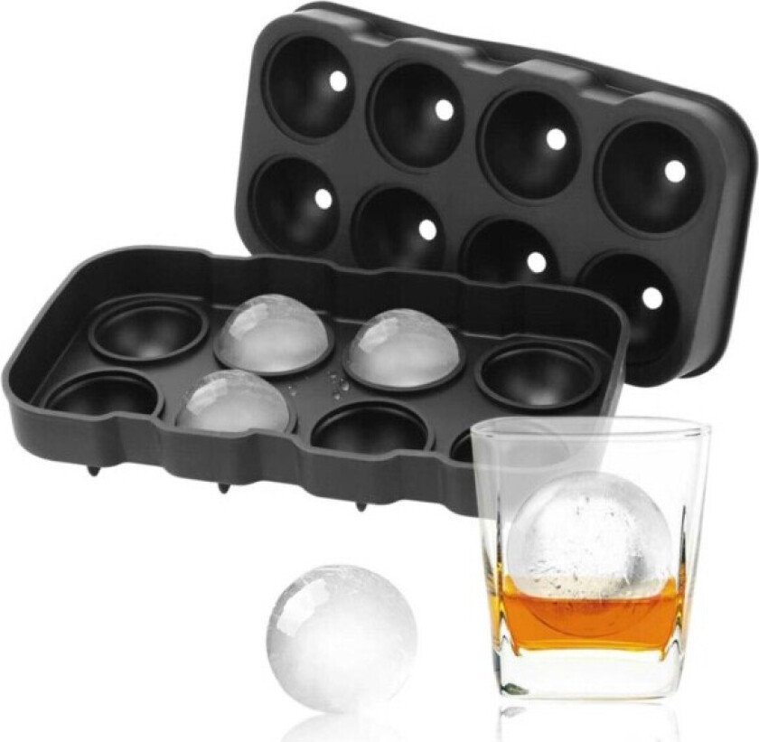Stor Silikon Isform for 8 Isboller Runde Isbiter Kulor Svart