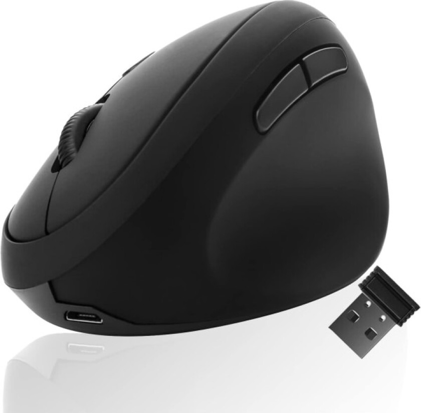 Ergonomisk Mus, Trådløs Mus Oppladbar Vertikal Mus med USB-mottaker, 2.4GHz Trådløs Mus, 6 Knapper, Justerbar DPI 800/1200/1600 Black