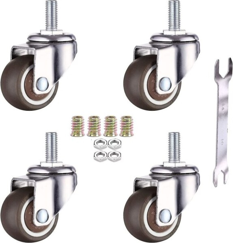 4-pakks møbelhjul med svinghjul - M6 x 15 mm med 25 mm gjenger - Myk gummi - TPE-gjenger - Mini møbelhjul (25 mm) (FMY)