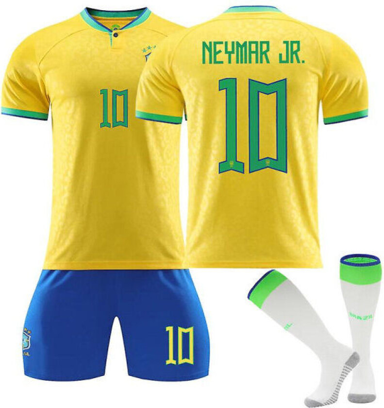 Neymar Jr 10 Hjemmedrakt 2022/2023 Ny Sesong Brasil Fotballdrakter Sett Barn Kids 22(120-130cm)
